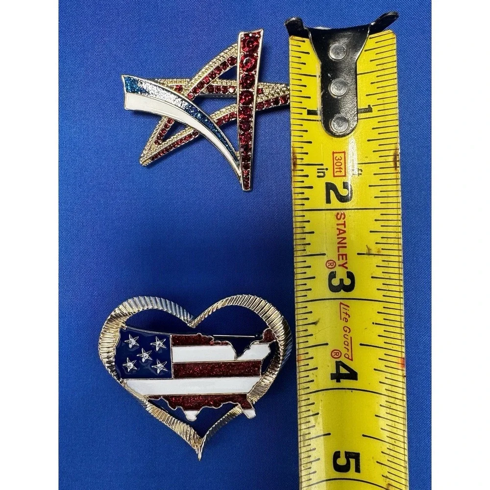 Anne Klein American USA Star Heart Brooch Pins Red White Blue Lot of 2